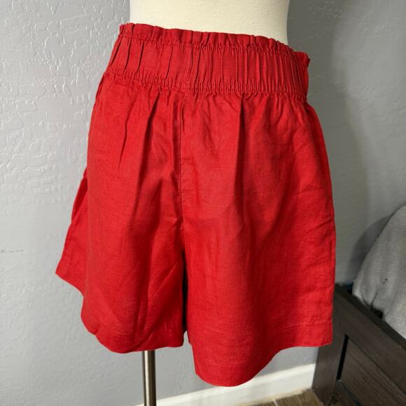 Quince 100% European Linen High Waisted Shorts, Red, M - Picture 2 of 4